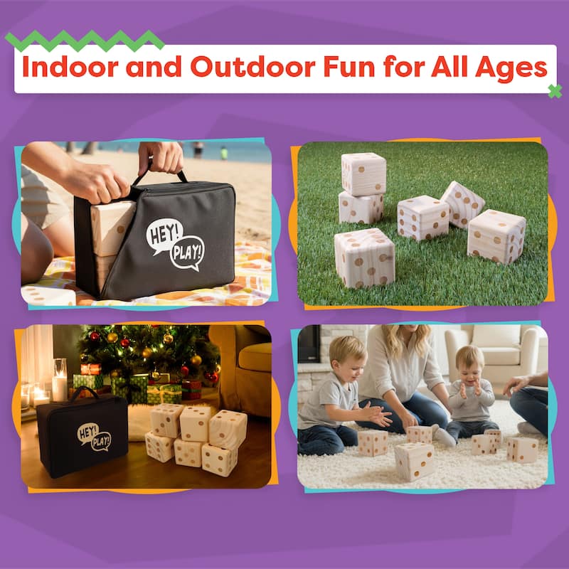 Hey! Play! Giant Wooden Yard Dice Outdoor Lawn Game - Natural Wood - 3.5" Cube