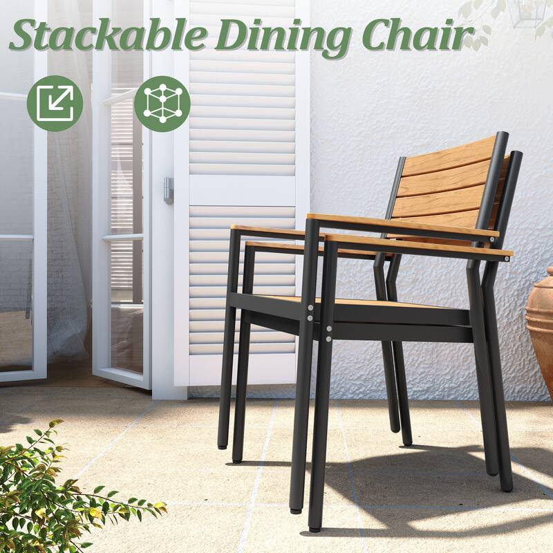 Outdoor Aluminum Rectangle 9-piece Patio Dining Set with Umbrella Hole and Chairs