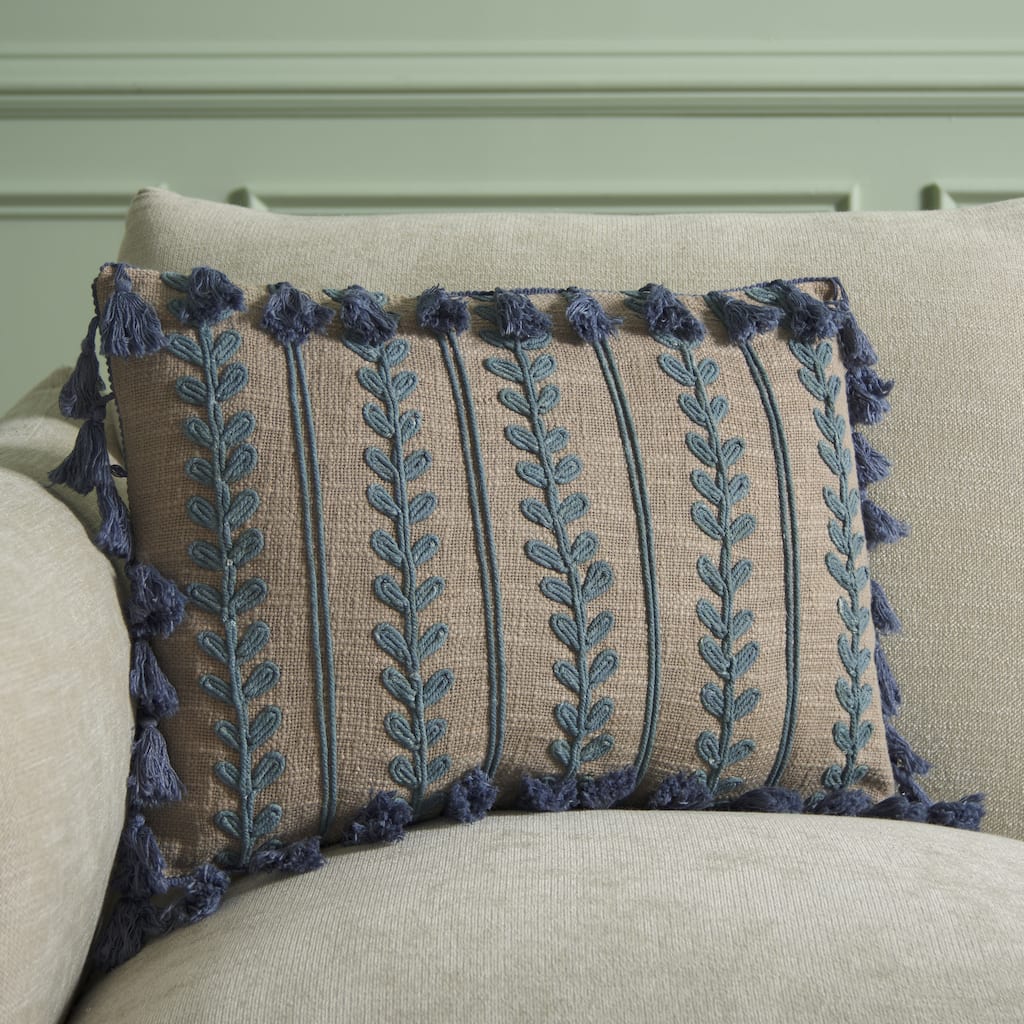 SAFAVIEH Home Ry 14 x 20-inch Grey/Blue Cotton Lumbar Pillow
