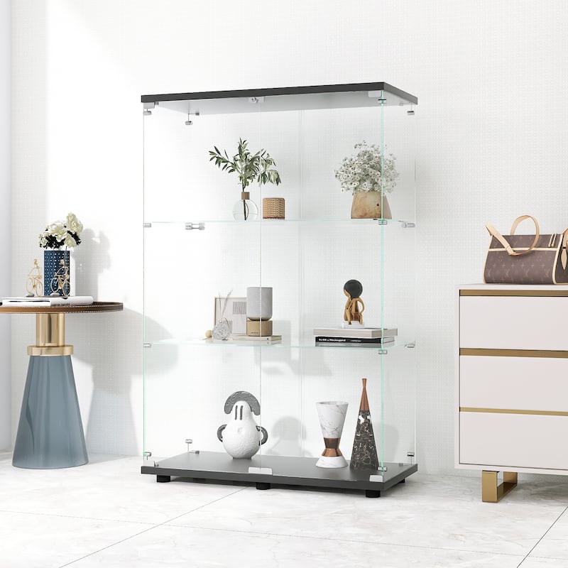3 Shelves Floor Standing Glass Display Cabinet with Door