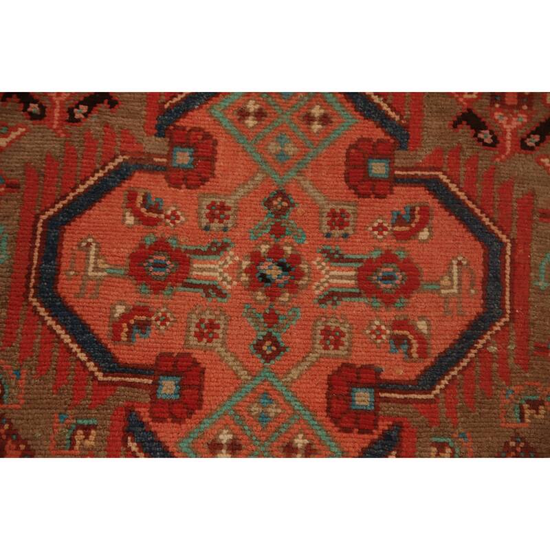 Hand Knotted Oriental 100% Wool Carpet Traditional Geometric Brown Mahal Runner Rug - 10' 1'' X 2' 7''