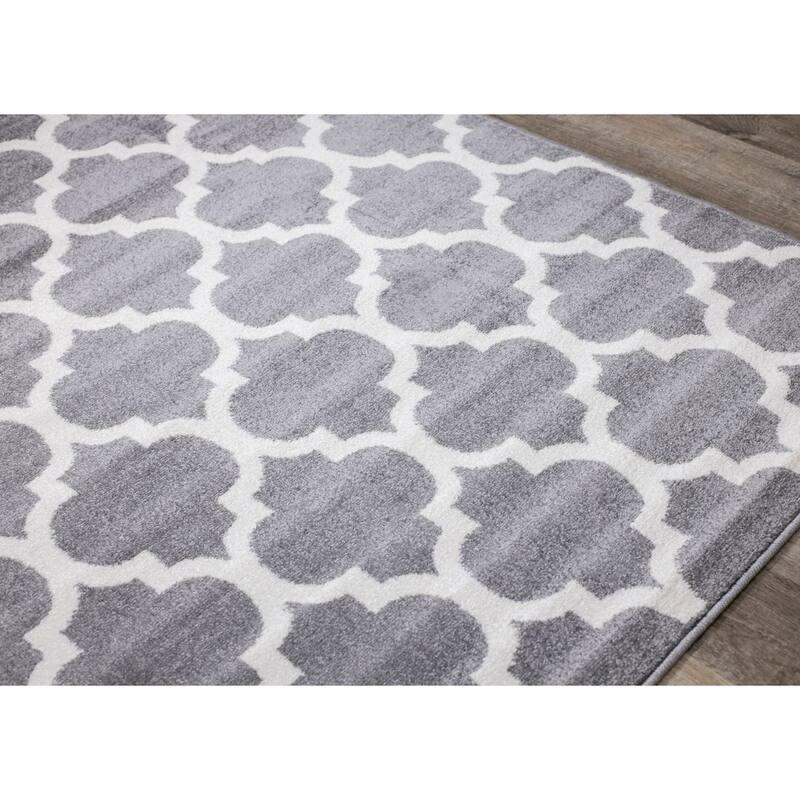Covington Collection - Grey/Cream Ogee Pattern Rug