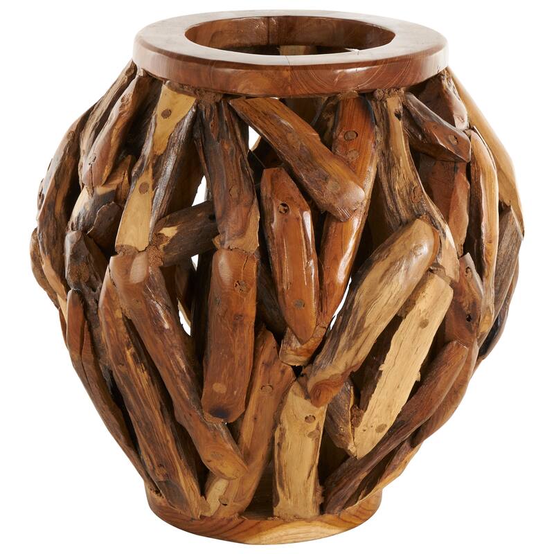 Brown Teak Wood Handmade Live Edge Tree Branch Pot Vase