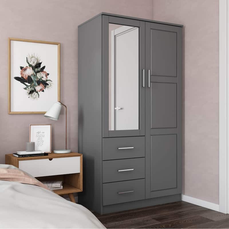Palace Imports 100% Solid Wood Metro Wardrobe Armoire with Solid Wood or Mirrored Doors - Gray