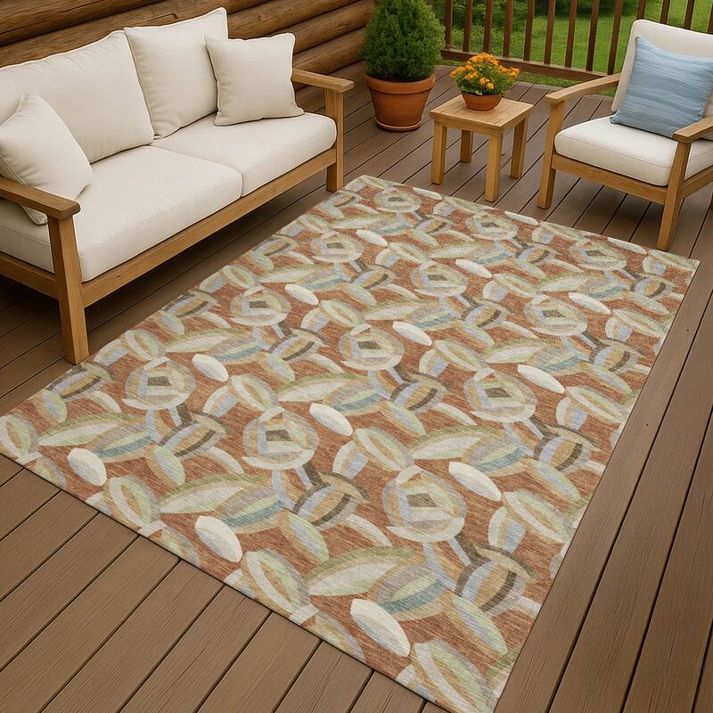 Machine Washable Indoor/ Outdoor Modern Heli Chantille Rug - Paprika - 9' x 12'