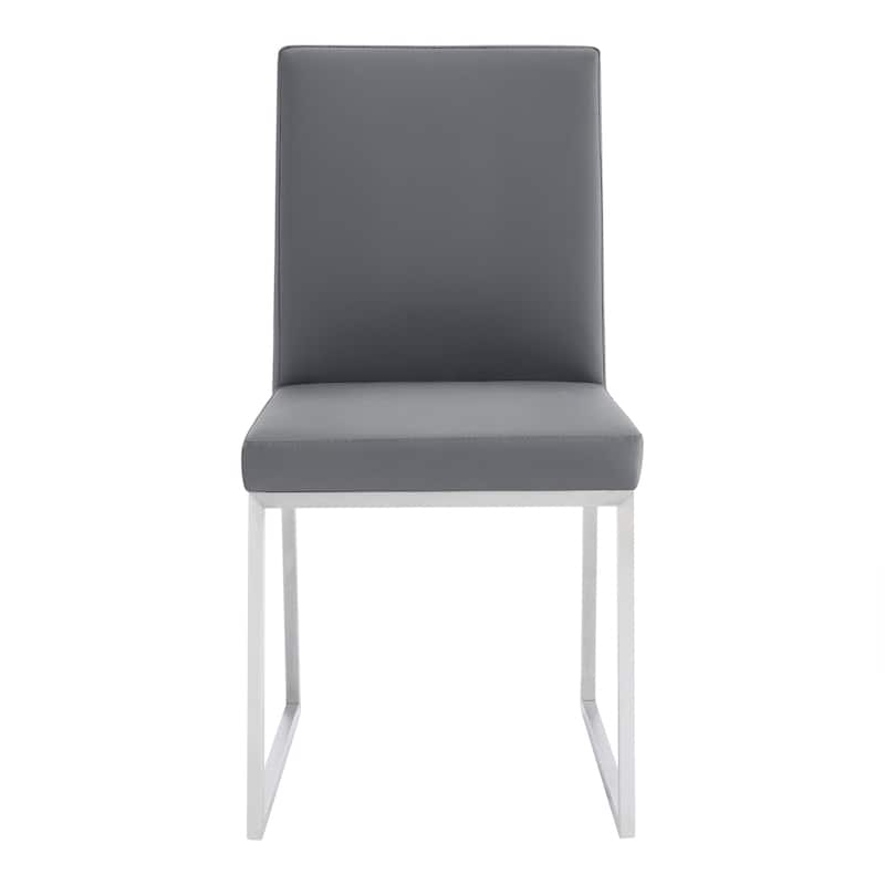 Renaissance Dining Chairs - Set of 2 - Grey Faux Leather & Stainless Steel Accent Chairs
