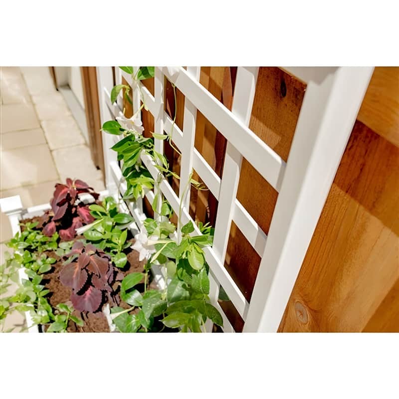 White Plastic Rectangular Outdoor Planter Box with Trellis and Drainage Holes - 36” L x 15” W x 48” H