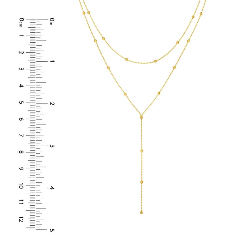 Curata 14k Yellow Gold Double Strand Bead Station Adjustable ChokerNecklace (Lobster), 17"