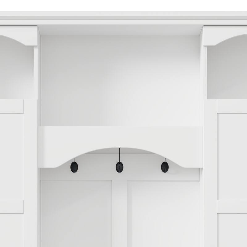 Modern Hall Tree with Adjustable Shelves Dual Cabinets Bench Entryway Organizer