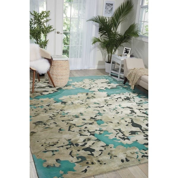 slide 2 of 15, Nourison Prismatic Abstract Floral Textured Water Lily Shimmer Area Rug 3'9" x 5'9" - Blue/Beige - Rectangle