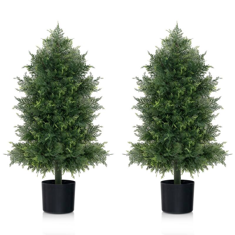 Gymax 2PCS 31.5'' Artificial Cedar Topiary Tree Faux Indoor Floor - Green