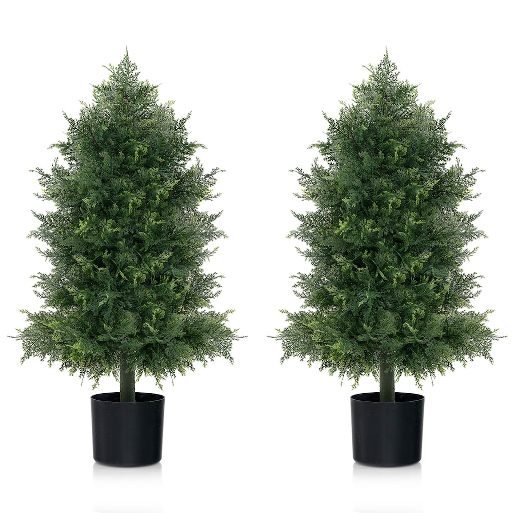 Gymax 2PCS 31.5'' Artificial Cedar Topiary Tree Faux Indoor Floor