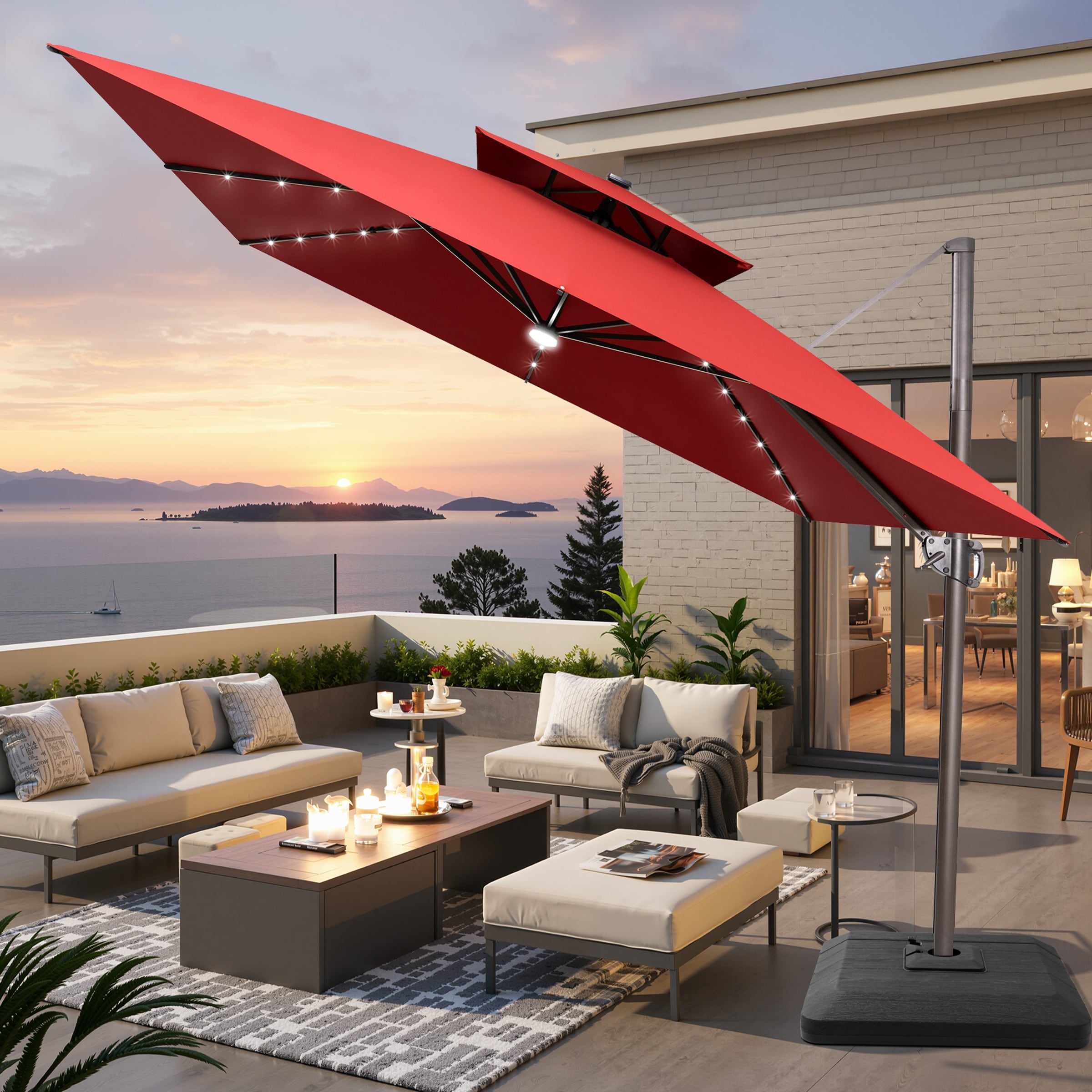 11' cantilever patio umbrella Treasure Garden AKZ PLUS with Bronze Frame and Sand Fabric The reinforced pole is powder Crestlive Products 11-ft Aluminum Black