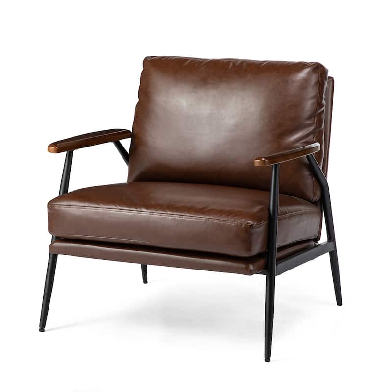 Glitzhome 28"W Modern Leatherette Accent Armchair With Metal Frame - Brown