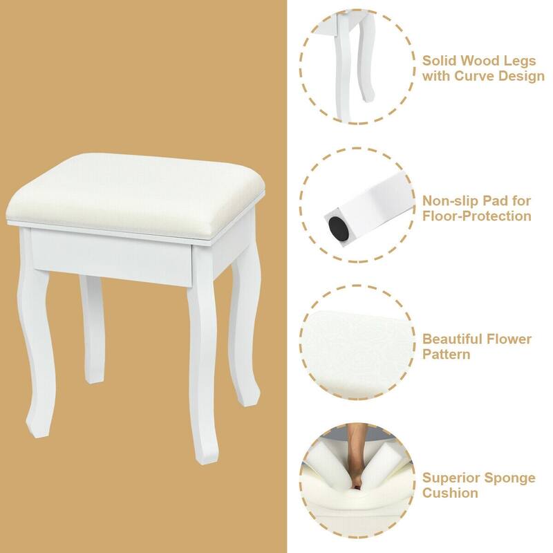 Gymax Bedroom Vanity Jewelry Makeup Dressing Table Set Folding Mirror - See Details