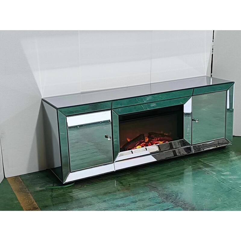 Modern 57" Electric Corner Fireplace with Glossy Silver Finish, Realistic LED Flames, and Energy-Saving Heating - N/A