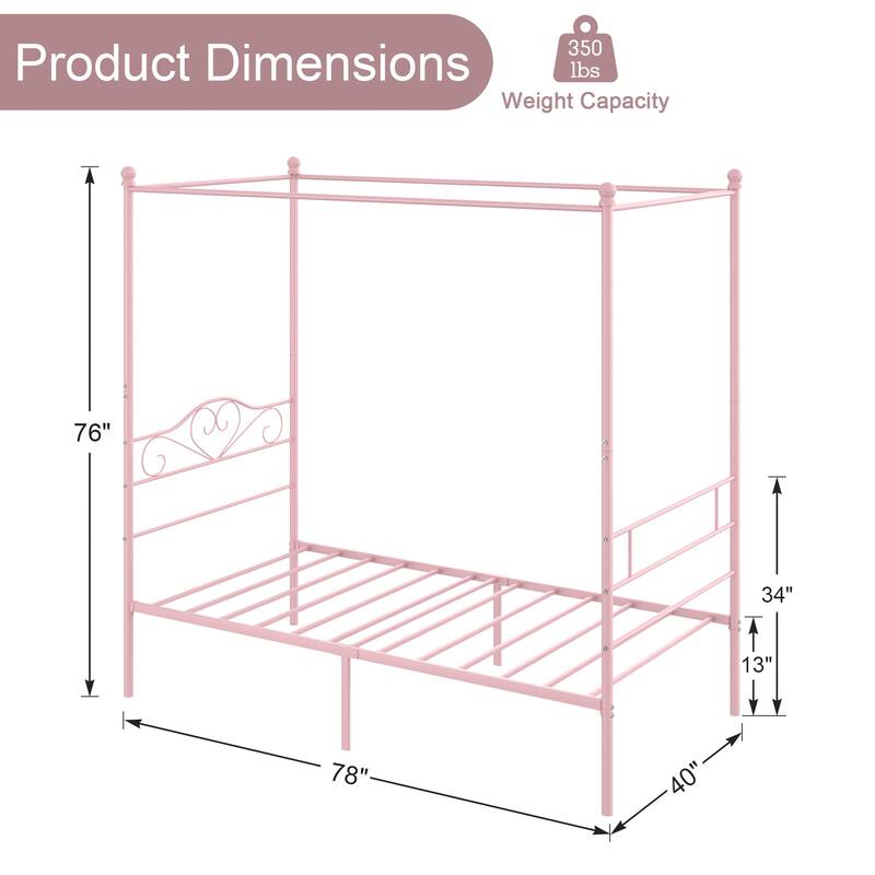 VECELO Twin Bed Set of 2 Canopy Bed Frame with Headboard and Footboard, Metal Four Posters Design