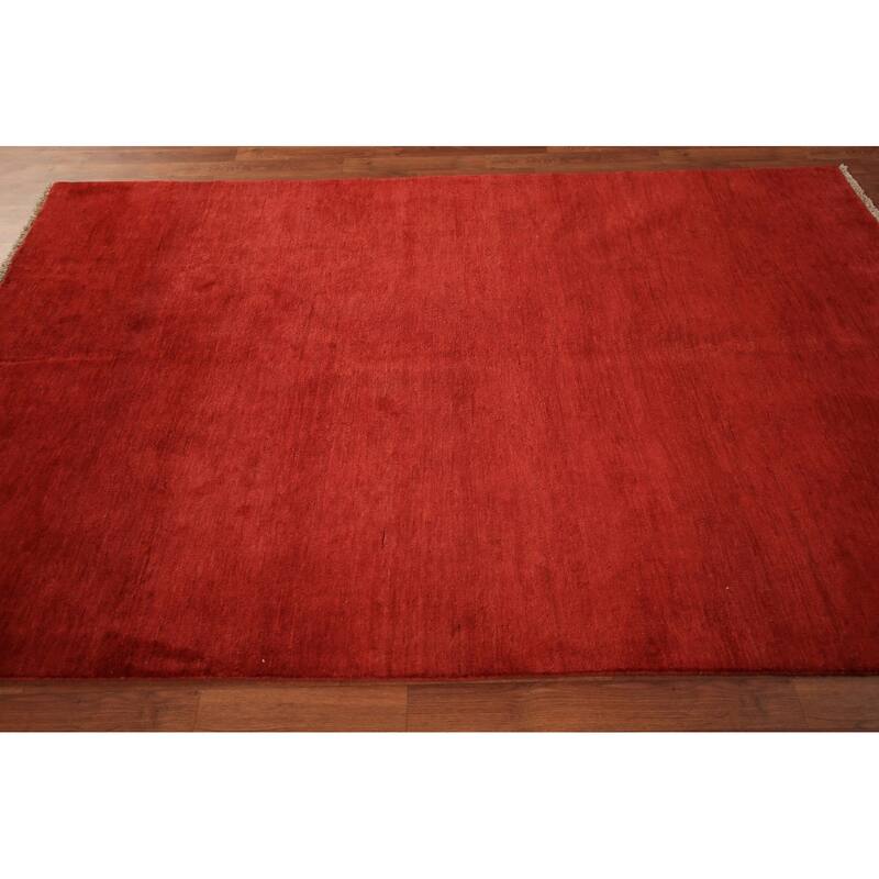Modern Gabbeh Oriental Area Rug Handmade Red Wool Carpet - 5'2" x 7'9"