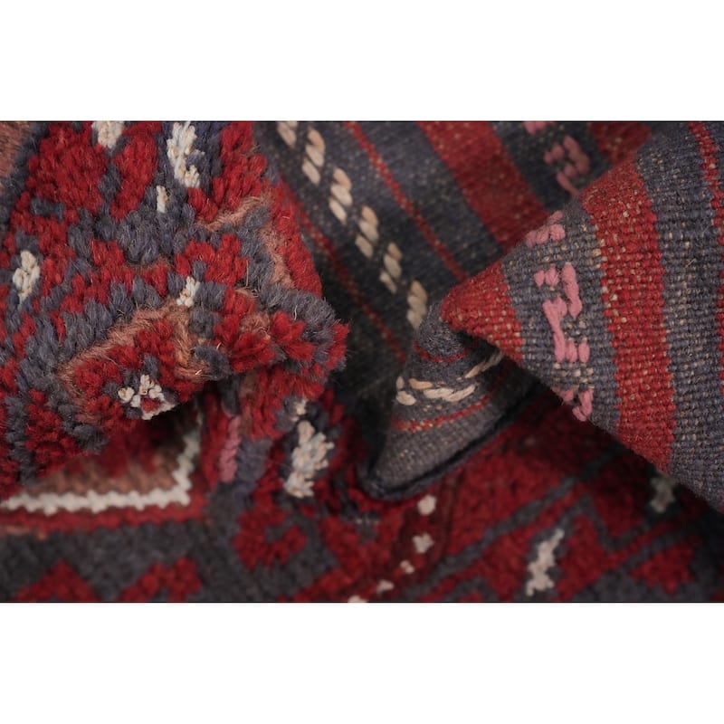 Hand Knotted Oriental 100% Wool Carpet Traditional Tribal Red Balouch Runner Rug - 8' 4'' X 2' 1''