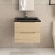 preview thumbnail 57 of 66, Wall-Mounted Bathroom Vanity in Evita Oak with Integrated Black Sink