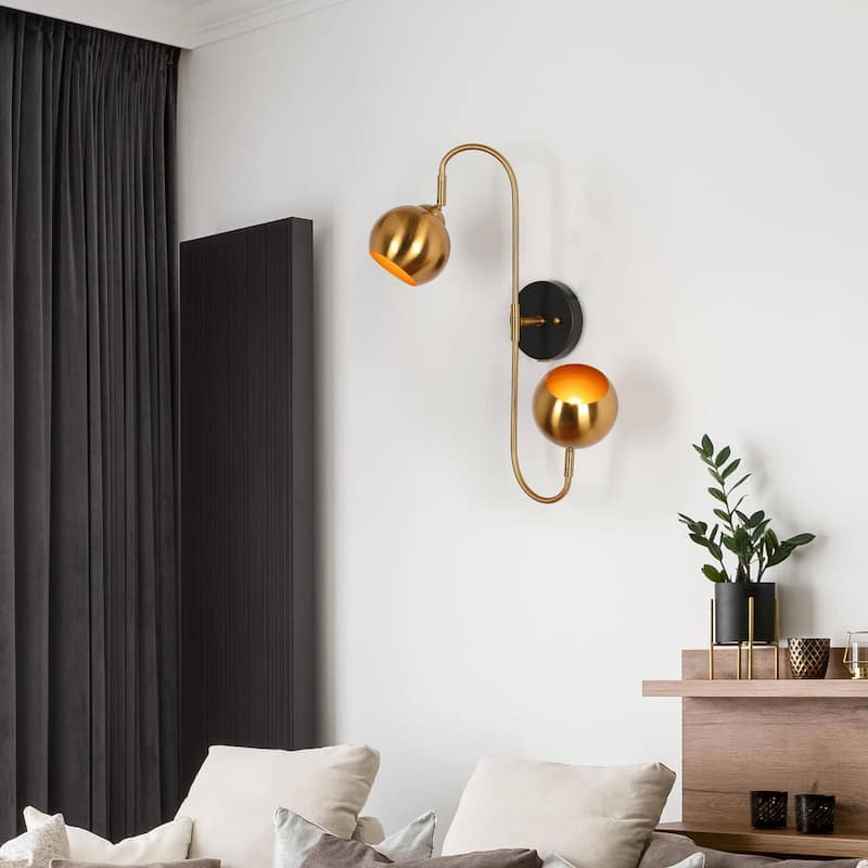 Modern Black Gold 2-Light Metal Dome Wall Sconces Dimmable Bathroom Vanity Lights