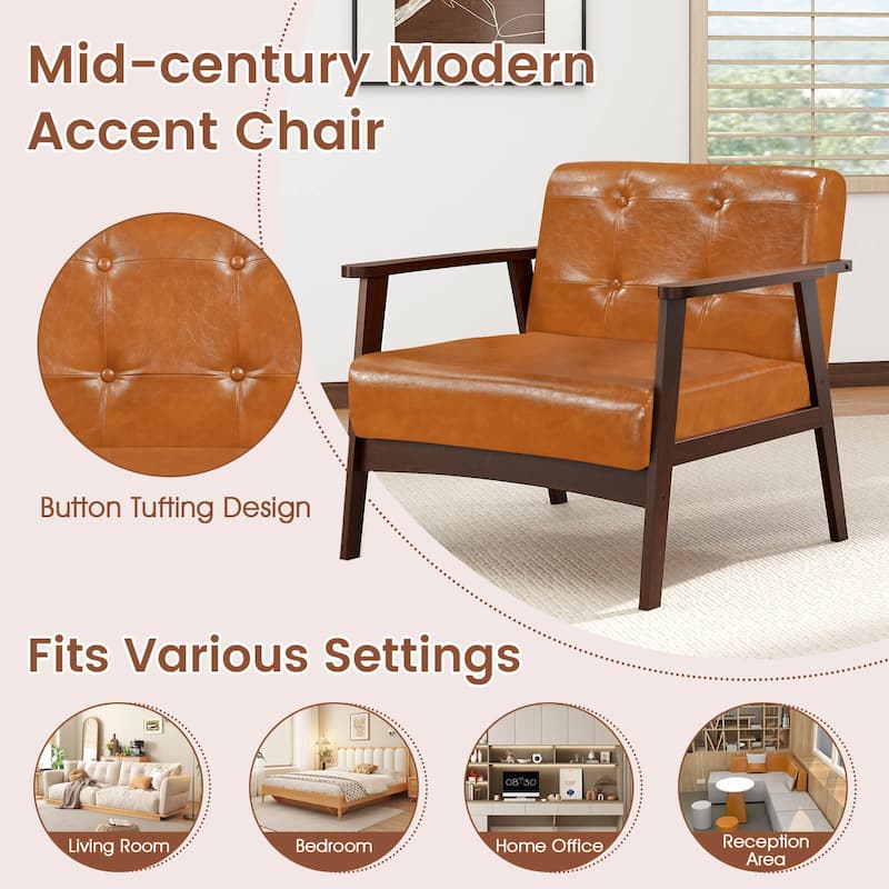 Costway 2PCS Accent Chair Button Tufted Mid-century Modern Lounge - See Details