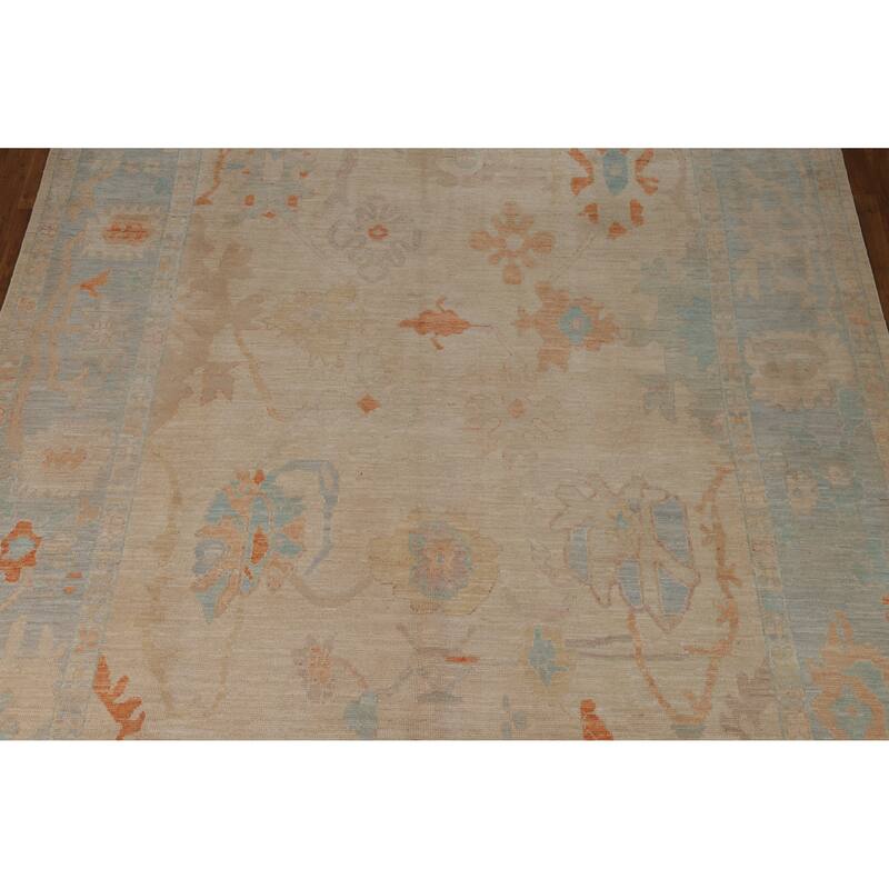 Floral Vegetable Dye Oushak Turkish Area Rug Hand-Knotted Wool Carpet - 9'0"x 12'5"