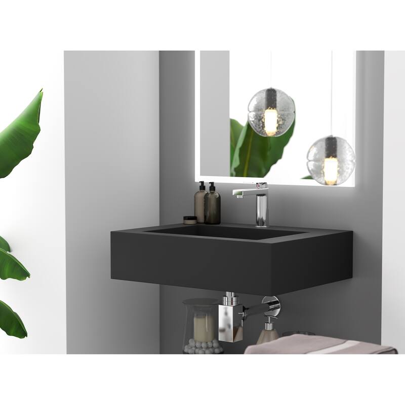 Pyramid Solid Surface Wall-Mounted Bathroom Sink - 24" - Black