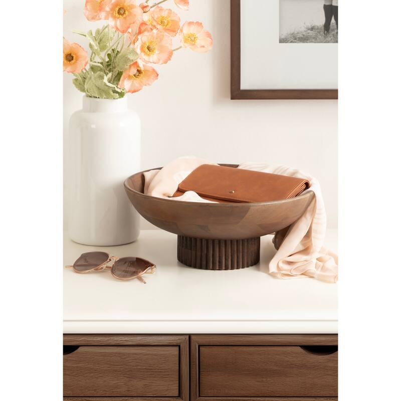 Kate and Laurel Rooks Ribbed Wood Bowl - 12x12x5