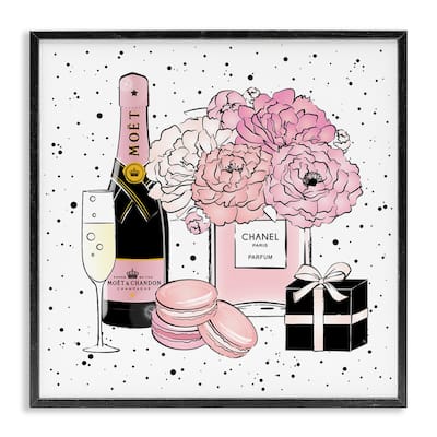 Stupell Pink Glam Celebration Fashion Dessert Champagne Framed Wall Art, 12x12