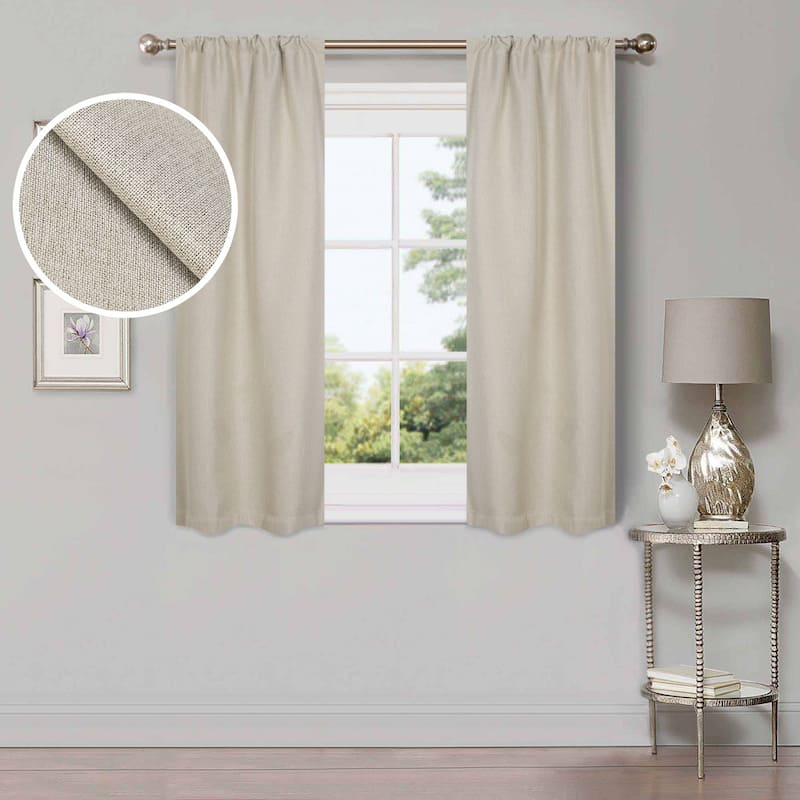 Superior Linen Washable Room Darkening Curtains, Set of 2 Panels - 26" x 63" - Ivory