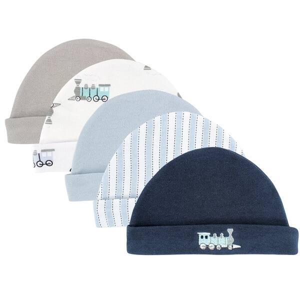 slide 1 of 1, Luvable Friends Baby Boy Cotton Caps 5pk, Train, 0-6 Months - Train 0-6 Months - Train