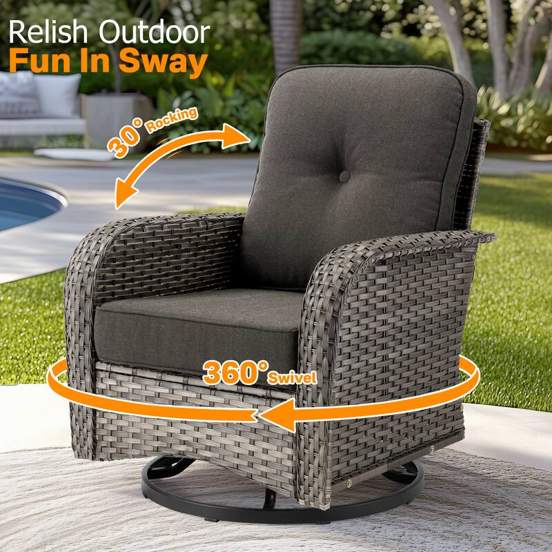 OVIOS 7-piece Patio Wicker Swivel Rocking Chair Set With Fire Pit