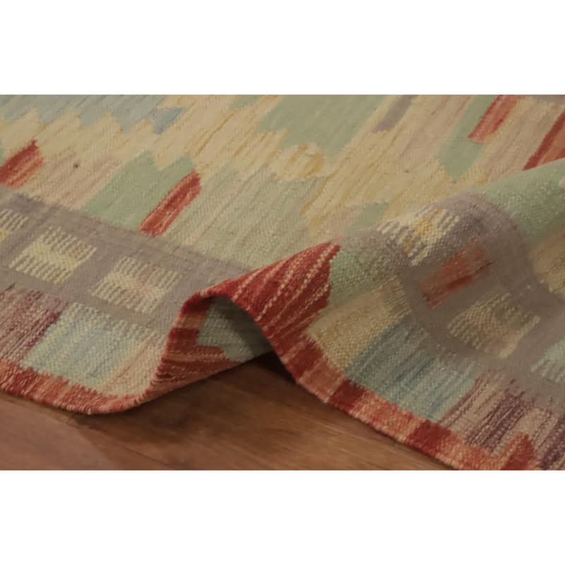 Hand Woven Oriental 100% Wool Carpet Southwestern Tribal Multi-Colored Kilim Runner Rug - 8' 0'' X 2' 2''