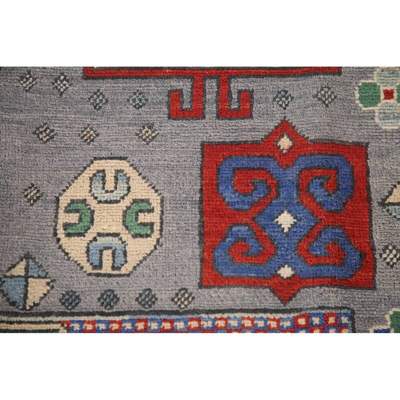 Geometric Kazak Area Rug Handmade Wool Carpet - 5'11" x 8'10"