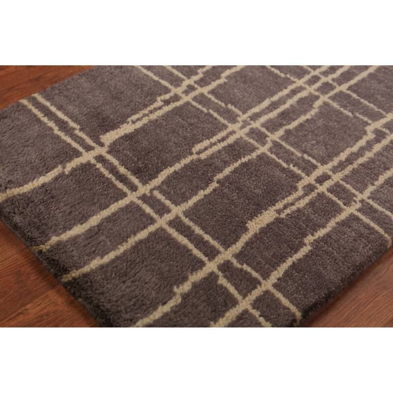 Dark Brown Moroccan Indian Foyer Rug Handmade Wool Carpet - 2'0"x 3'0"