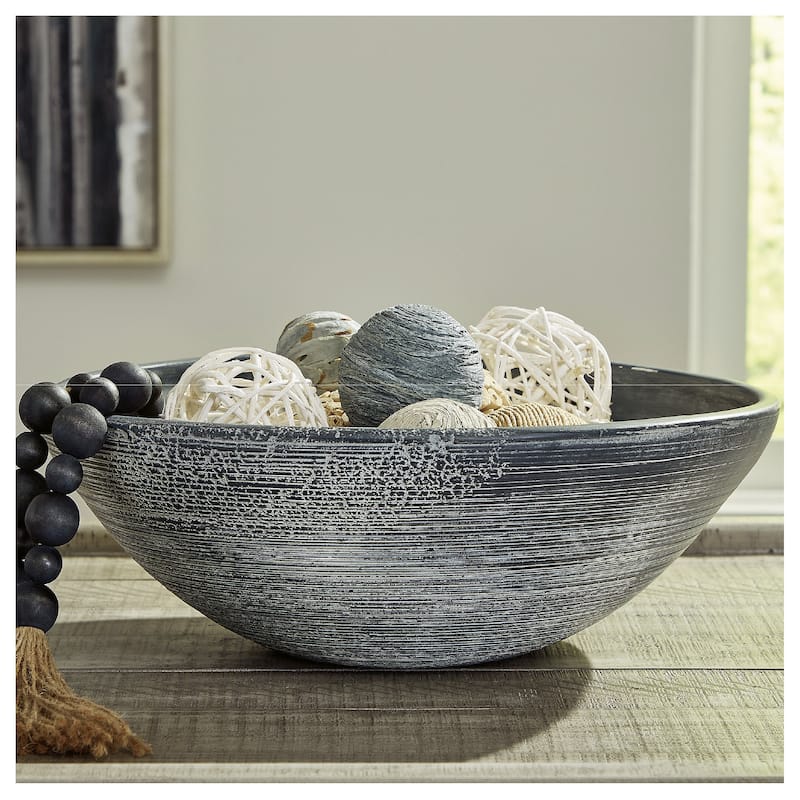 Signature Design by Ashley Meadie Distressed Blue Bowl - 16"W x 16"D x 6"H