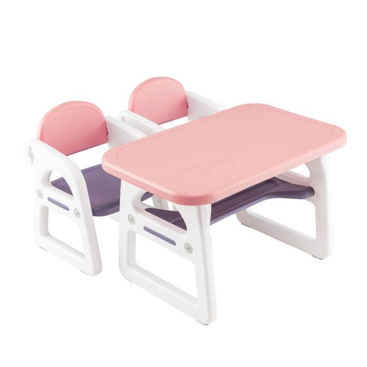 Kids Table and Chair Set with Building Blocks - 31" x 19" x 19" (L x W x H) - Pink-Purple