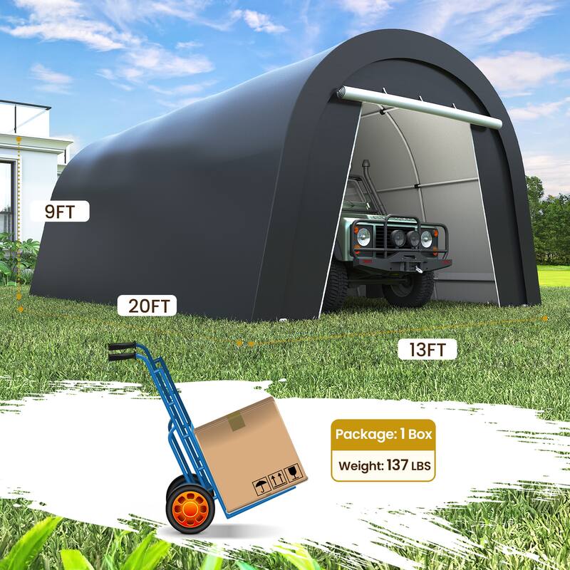 13' x 20'Portable Domed Carport with 2 Roll-up Doors