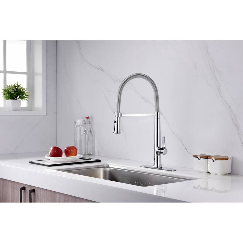 UltraFaucets Nita Collection Spring Spout Kitchen Faucet With Pull-Down Spray - Chrome Polished UF16900