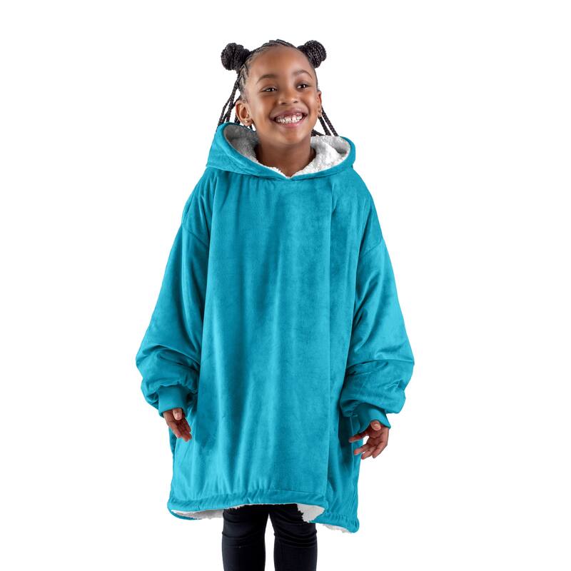 Bare Homey B-Cozy Oversized Sherpa Wearable Blanket - Youth - Caribbean Sea