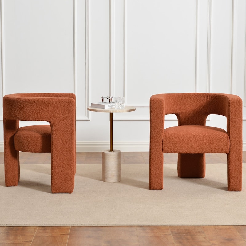 KINWELL 28" Wide Boucle Upholstered Square Armchair (Set of 2)