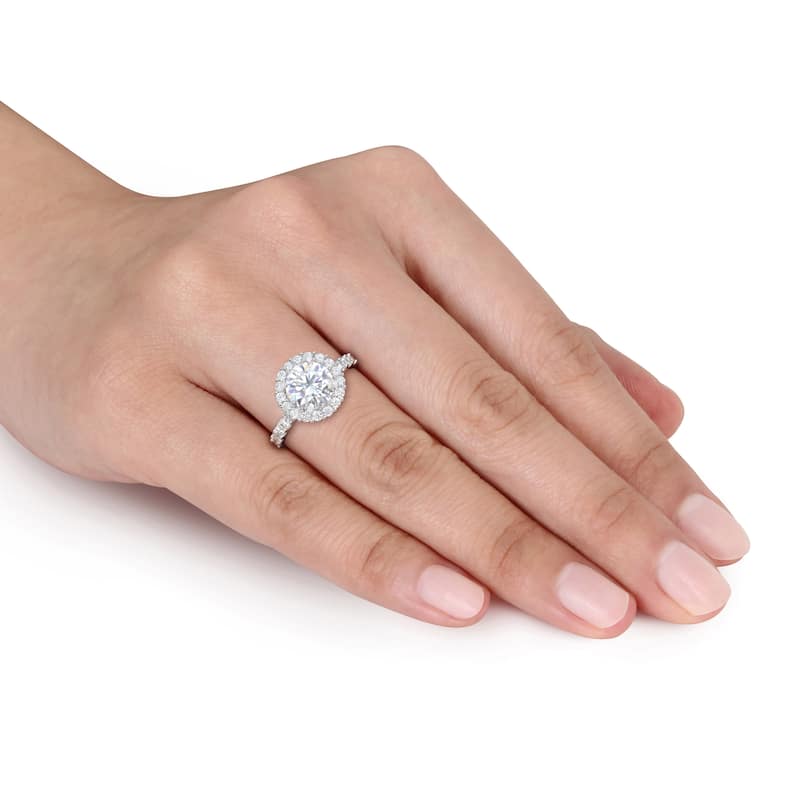 Miadora 2 4/5ct DEW Created Moissanite Halo Ring in Sterling Silver