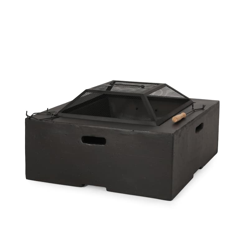 29 in. W x 17.2 in. H Square Wood Burning Outdoor Fire Pit in Dark Gray