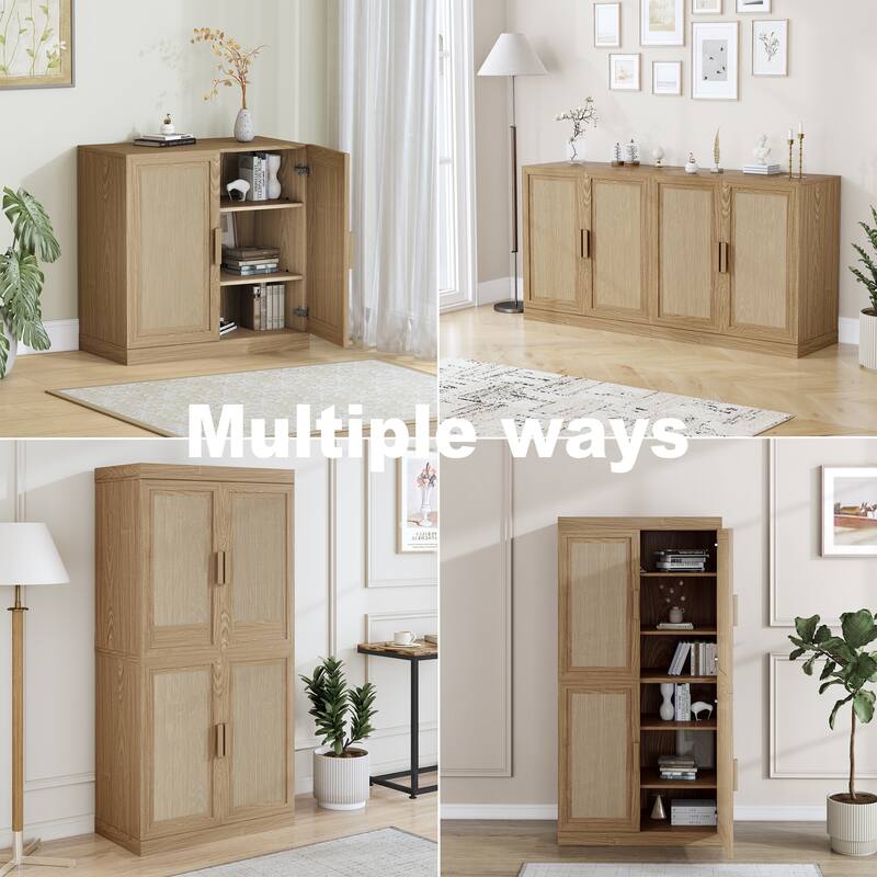 Modular Sideboard Cabinet with Storage Buffet Cabinet with Rattan Doors for Living Room Kitchen Dining Room Entryway