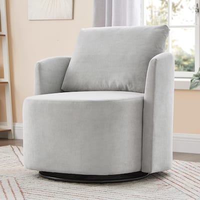 360° Swivel Chair, Chenille Barrel Armchair, Curved Design Lounge Chair Upholstered Swivel Sofa Chair for Living Room