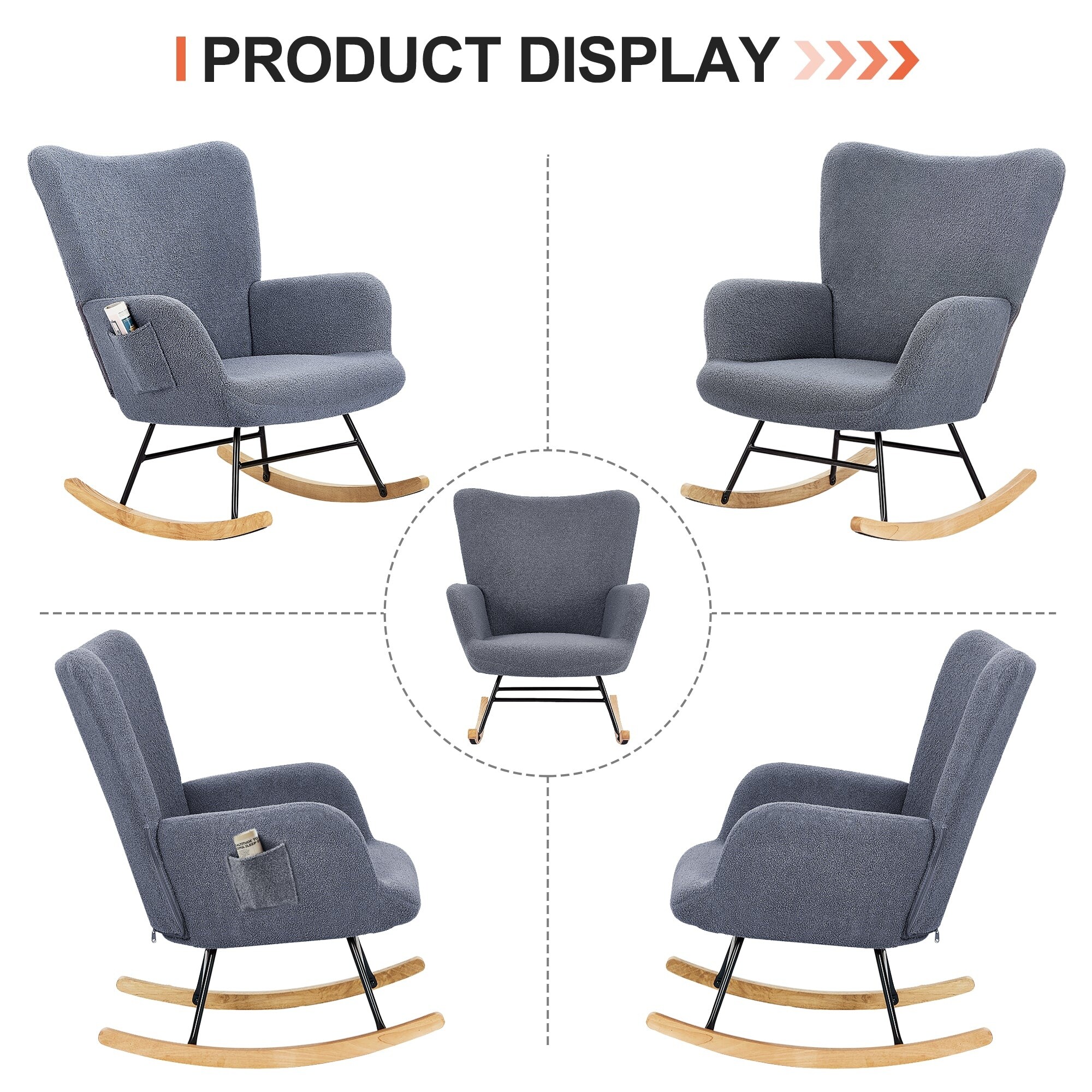 Javlergo Modern Comfy Rocking Chair with Storage Pockets