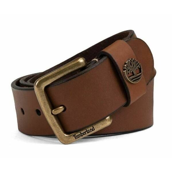 Shop Timberland Mens 38mm Metal Tree Logo Genuine Leather Belt