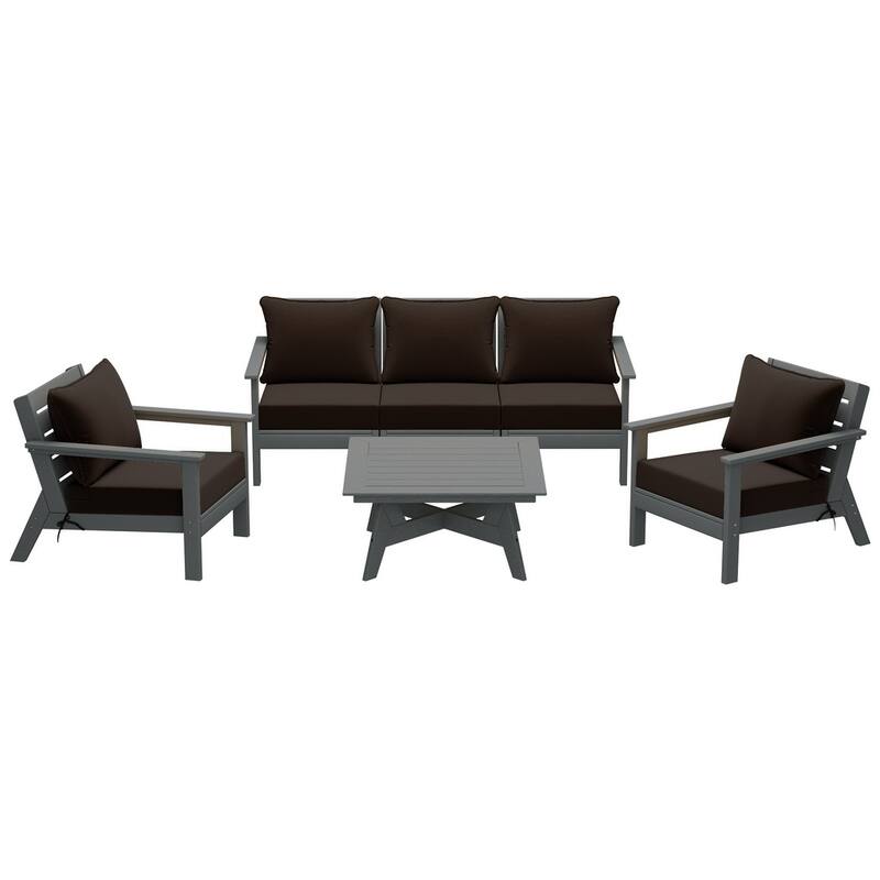 Birchwood All Weather HDPE Outdoor Patio Gray Deep Seating Conversation Set (6-Piece Set)