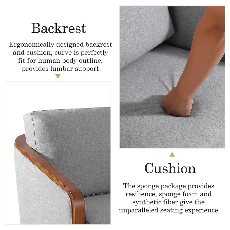 Upholstered Swivel Barrel Chair with Curved Wood Arms